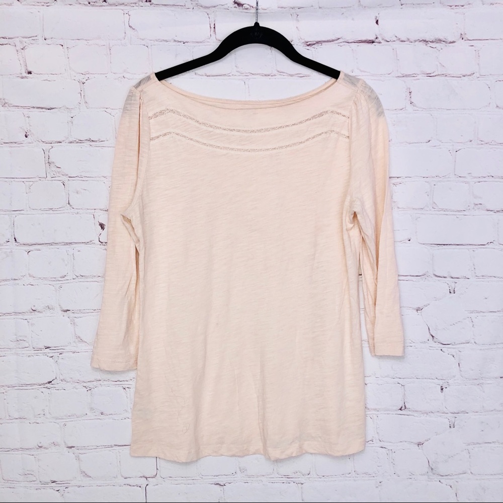LOFT Light Blush Lace-Trim Boatneck Top